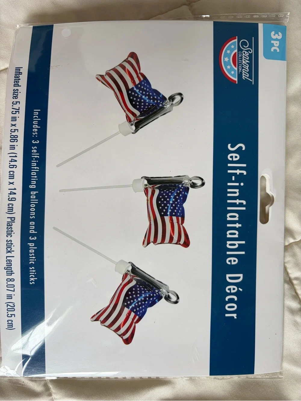 Self-Inflatable American Flag Party Picks 3- Red, White & Blue